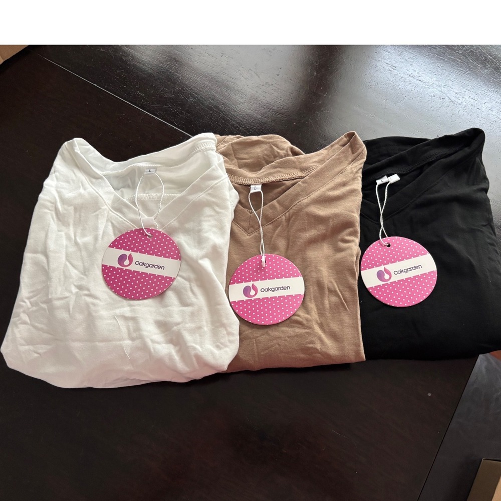 Oakgarden Girls Crop T-Shirt Bundle 3 Pack Black White Tan V-Neck Size L NWT